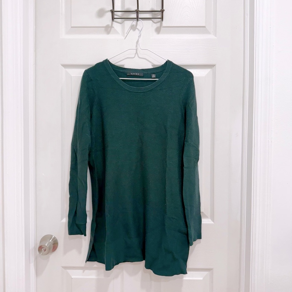 Cyrus Dark Green Long Sleeve Tunic Sweater Dress - Size M